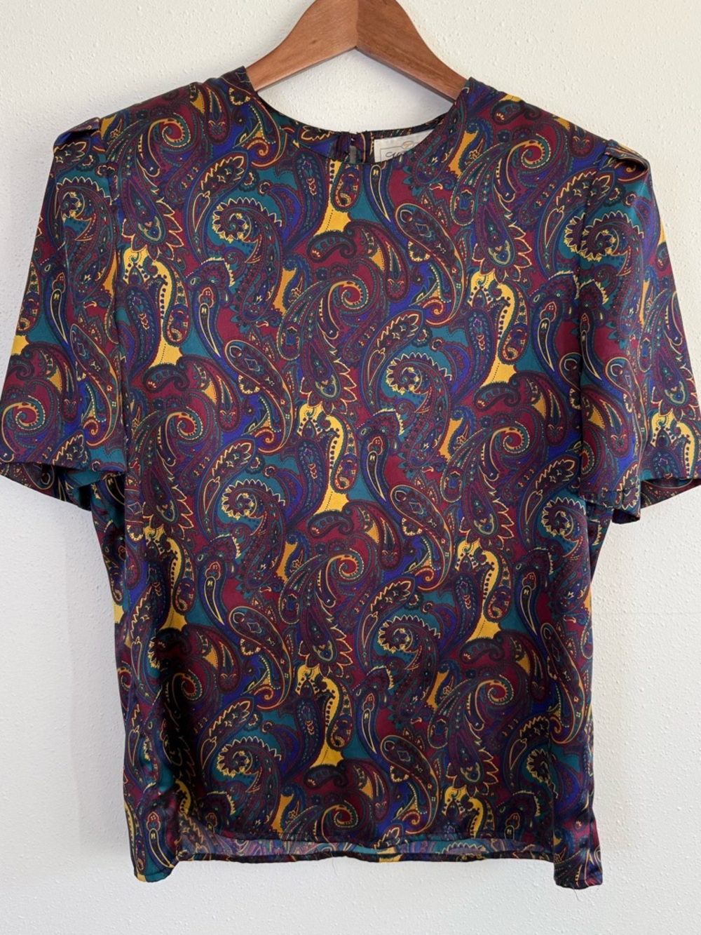 Vintage 90s Paisley Satin Blouse Jewel Tone Worthington Top Size 12 Retro - Picture 6 of 10